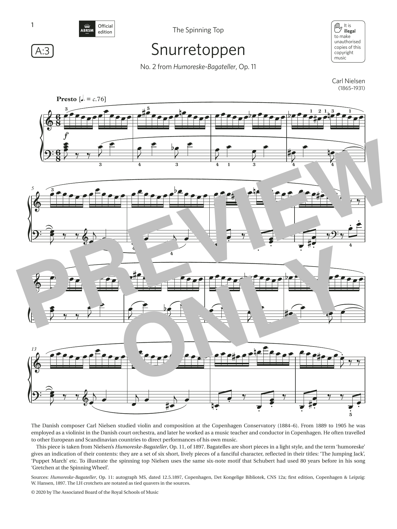Carl Nielsen Snurretoppen (Grade 6, list A3, from the ABRSM Piano Syllabus 2021 & 2022) Sheet Music