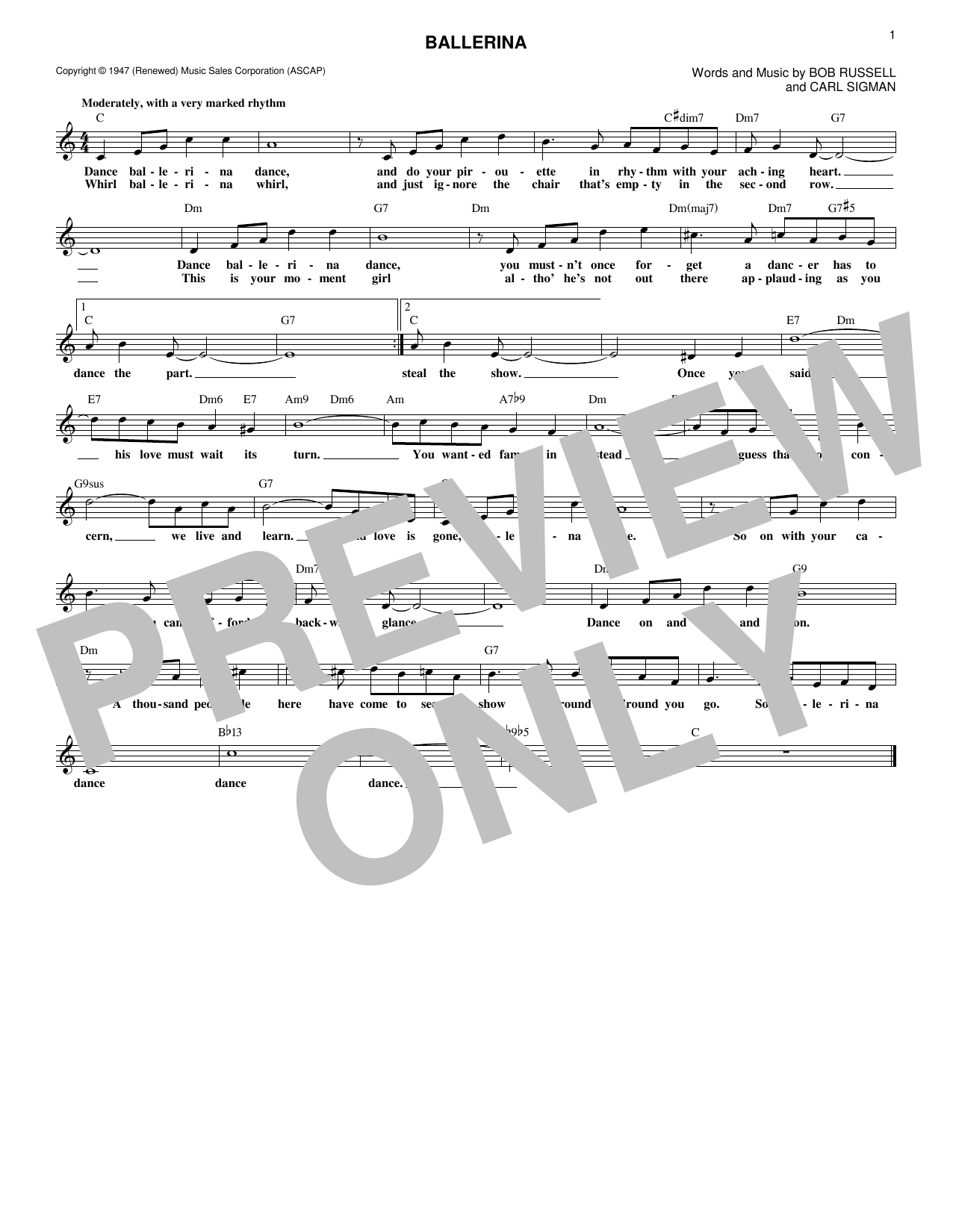 Carl Sigman Ballerina Sheet Music
