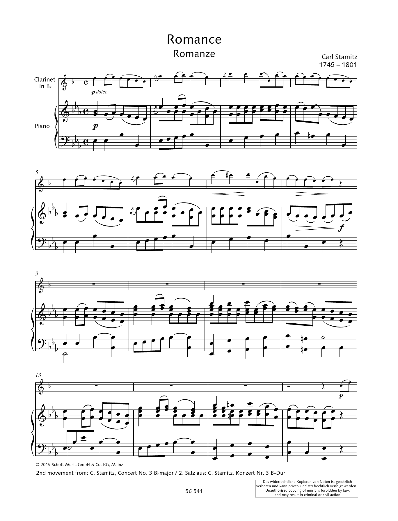 Carl Stamitz Romance Sheet Music