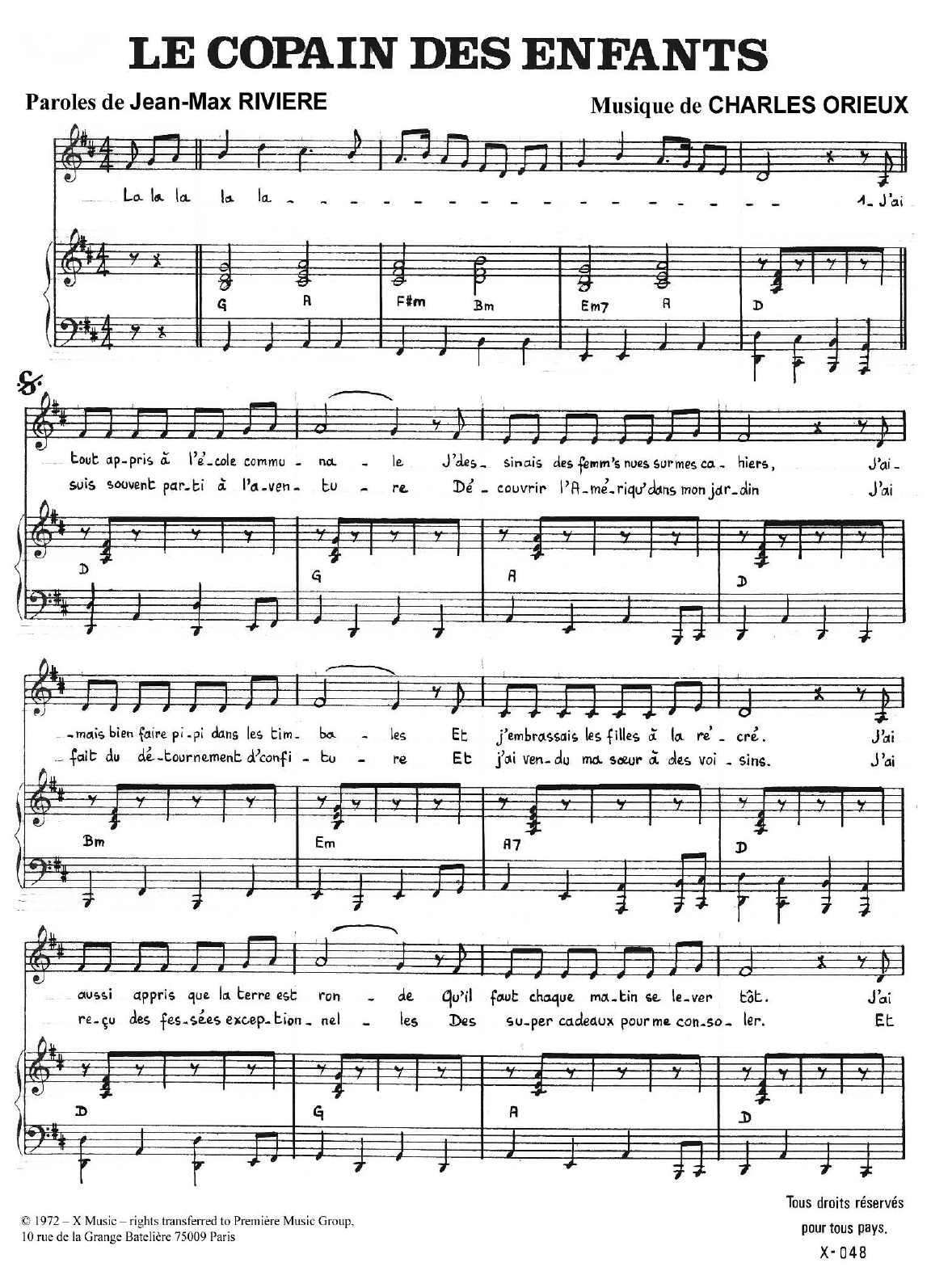 Carlos Le Copains Des Enfants Sheet Music