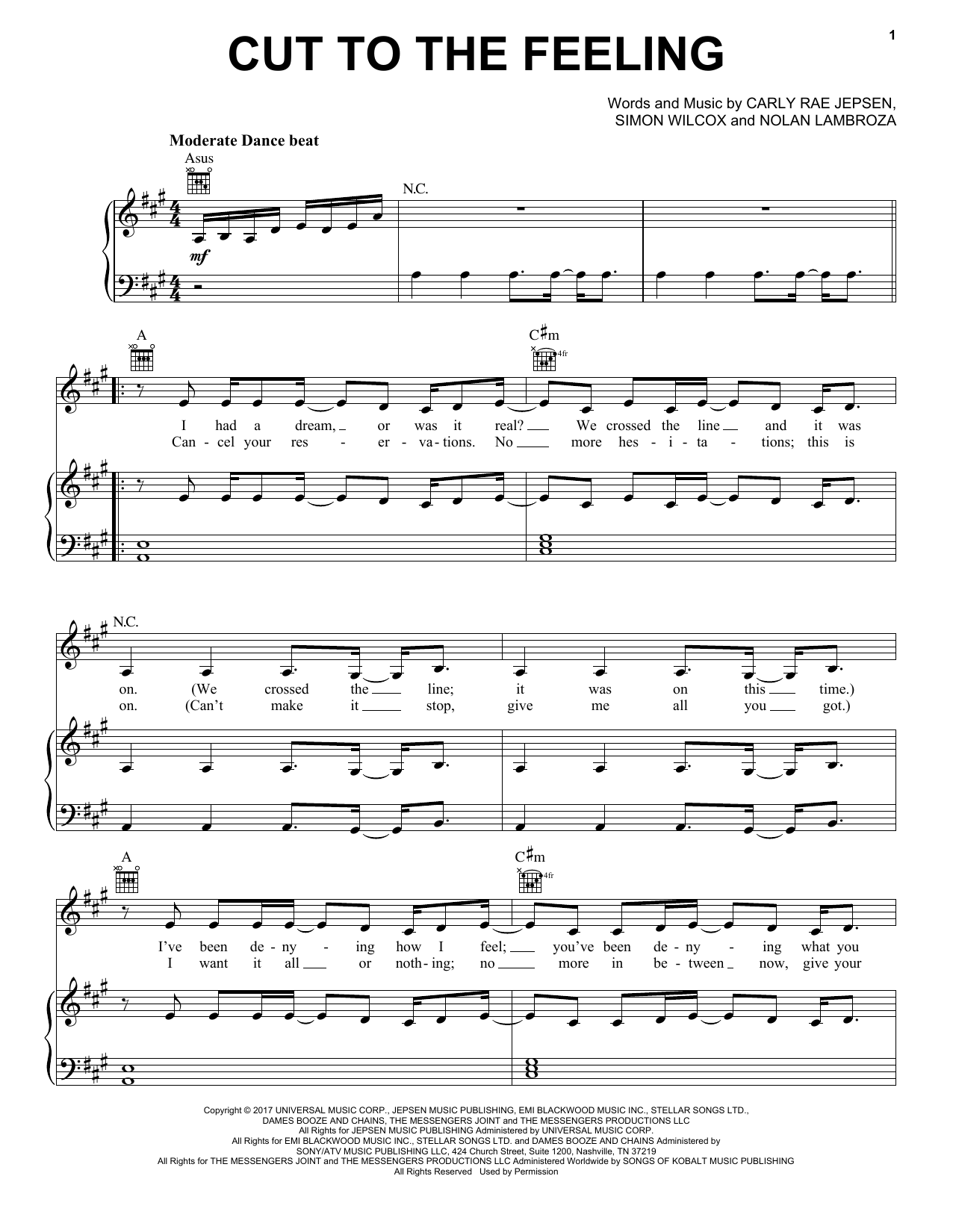 Carly Rae Jepsen Cut To The Feeling Sheet Music