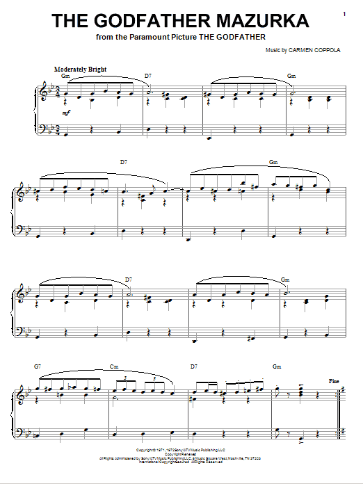 Carmen Coppola The Godfather Mazurka Sheet Music