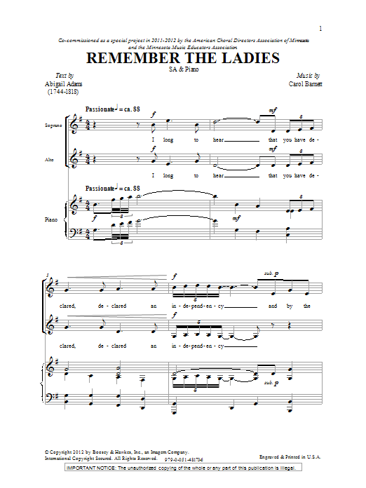 Carol Barnett Remember The Ladies Sheet Music