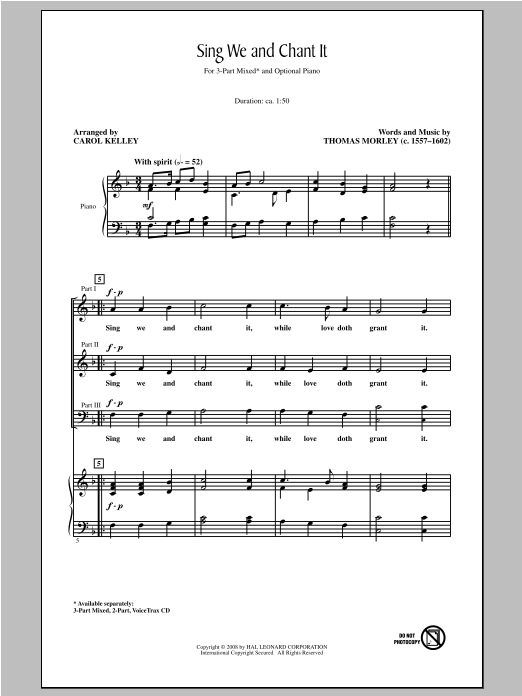 Carol Kelley Sing We And Chant It Sheet Music