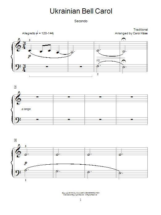 Carol Klose Ukrainian Bell Carol Sheet Music