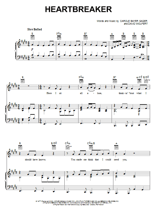 Carole Bayer Sager Heartbreaker Sheet Music