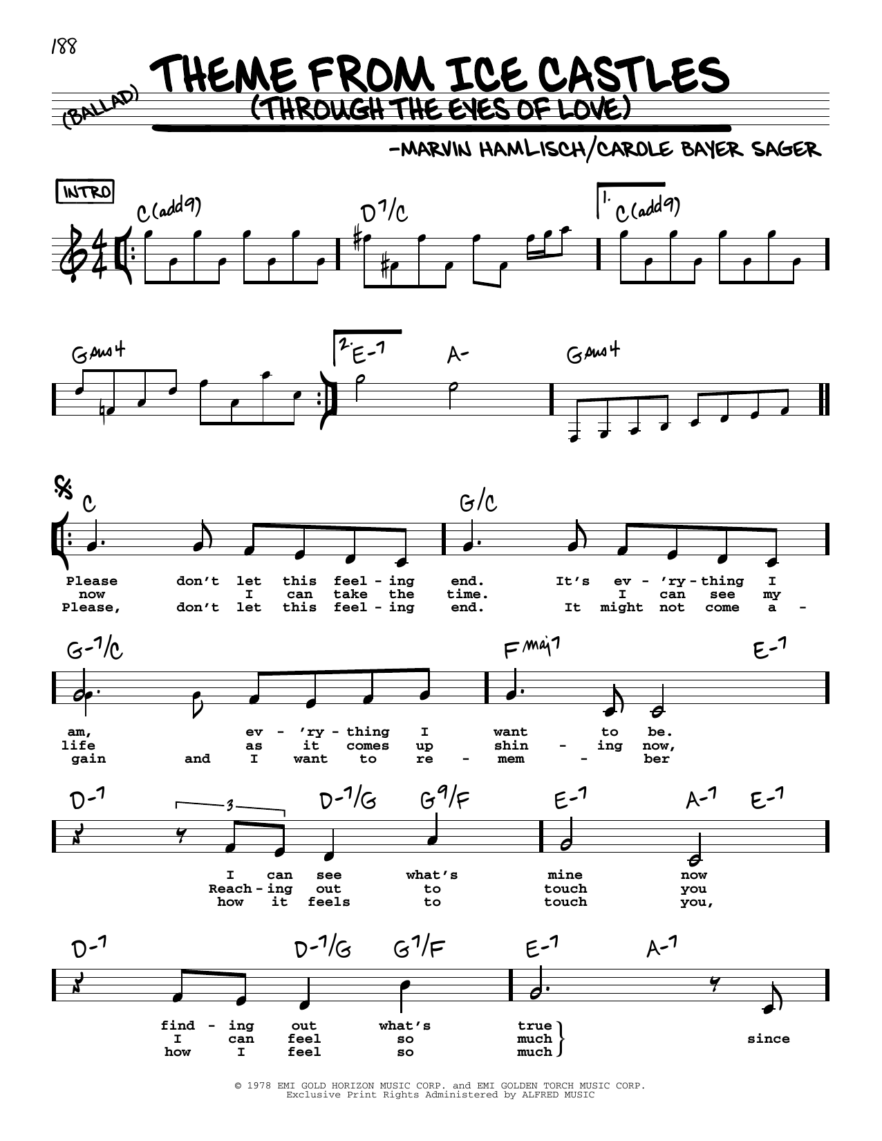 Carole Bayer Sager Theme From Ice Castles (Through The Eyes Of Love) (Low Voice) Sheet Music