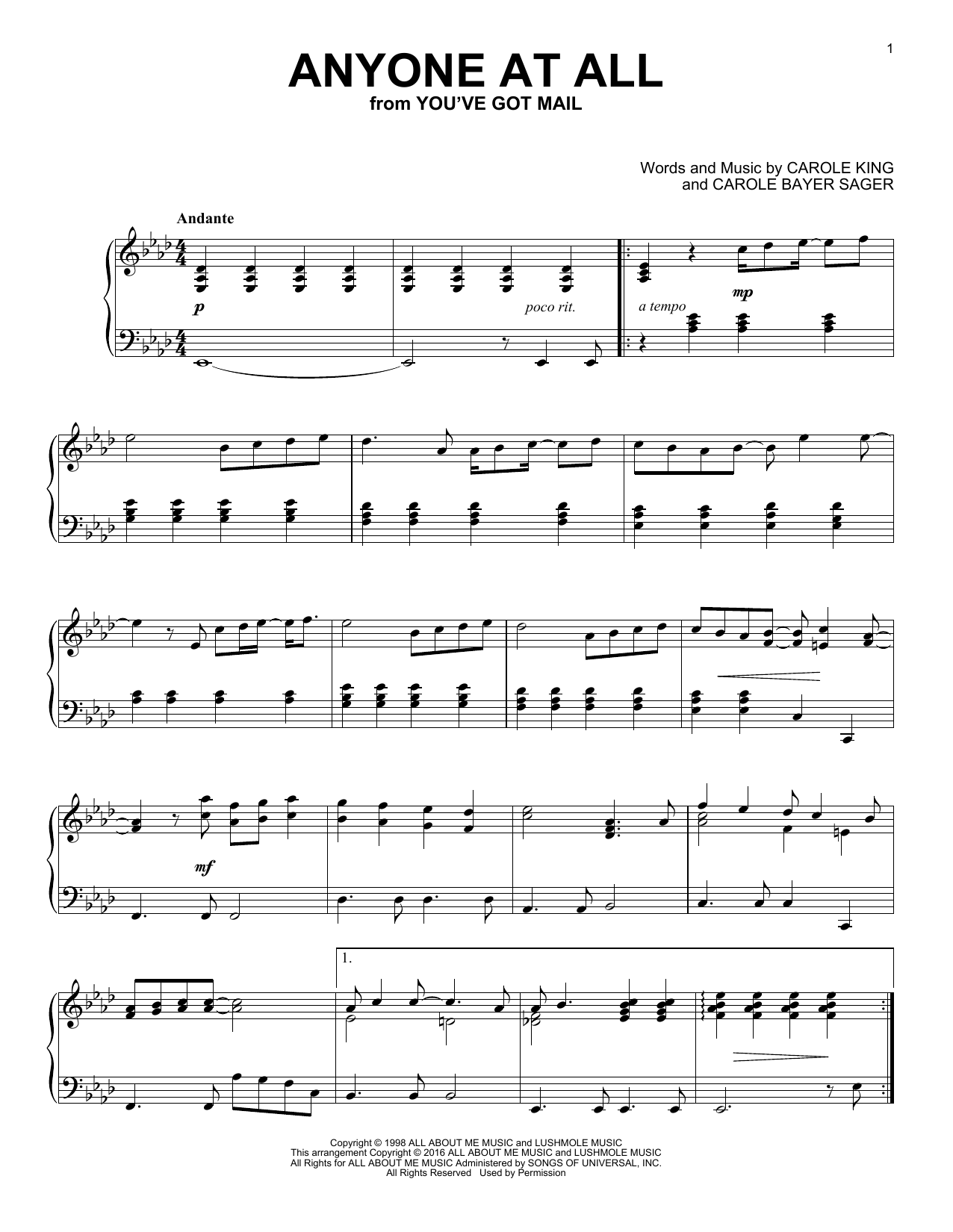 Carole King Anyone At All Sheet Music
