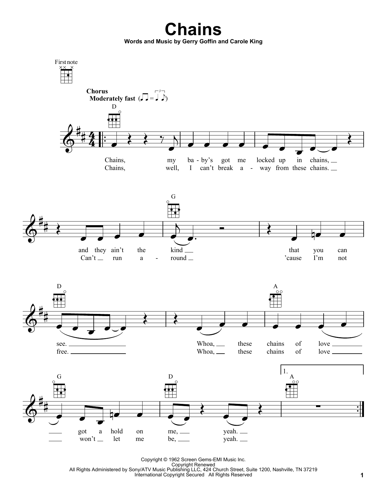 Carole King Chains Sheet Music