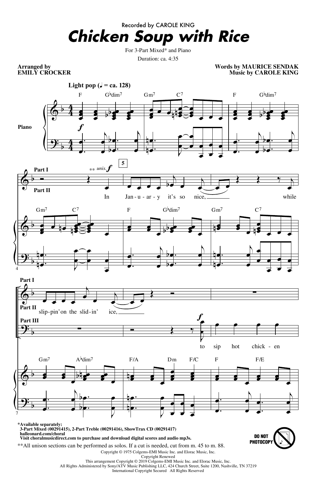 Carole King Chicken Soup With Rice (arr. Emily Crocker) Sheet Music