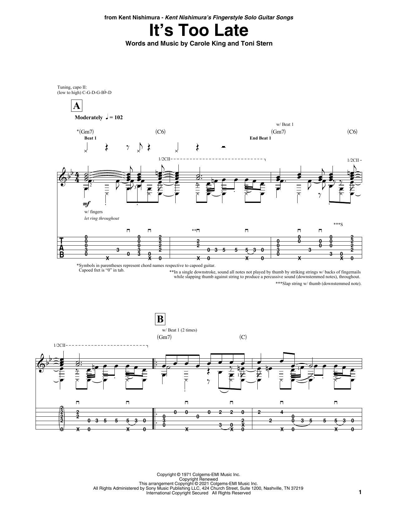 Carole King It's Too Late (arr. Kent Nishimura) Sheet Music