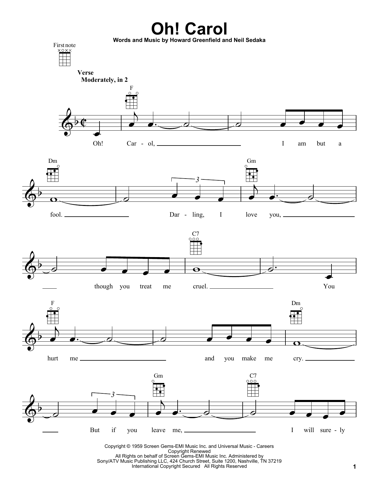 Carole King Oh! Carol Sheet Music