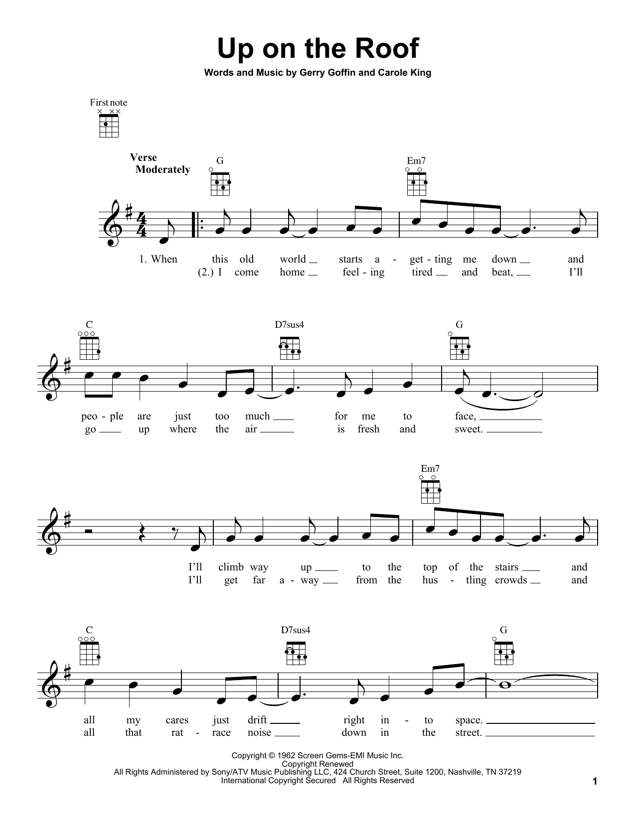 Carole King Up On The Roof Sheet Music