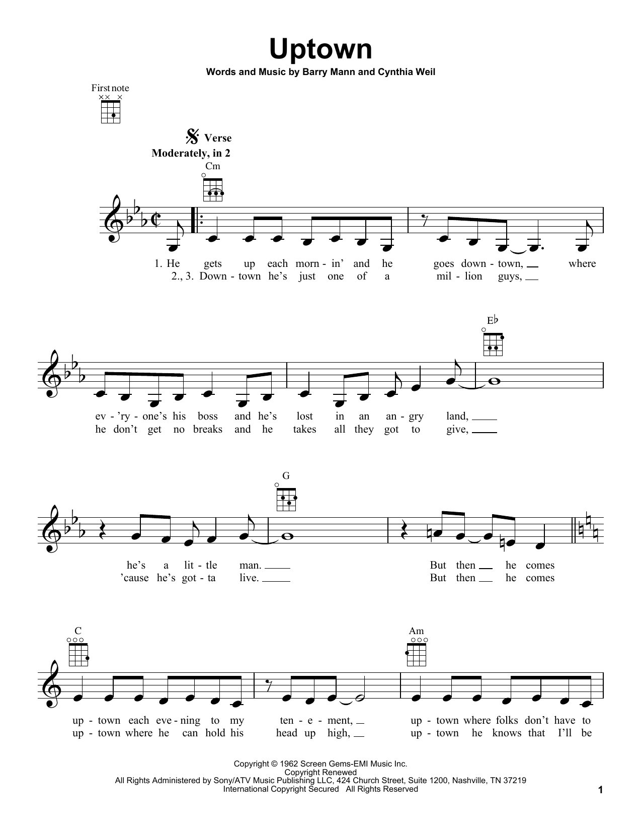 Carole King Uptown Sheet Music