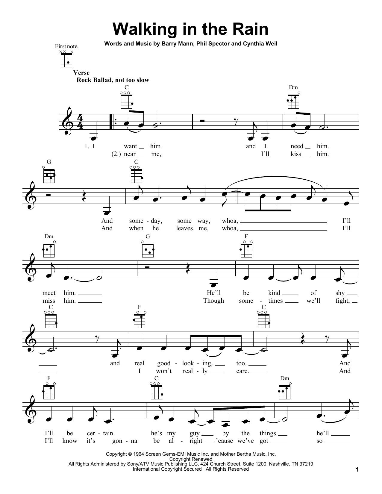Carole King Walking In The Rain Sheet Music