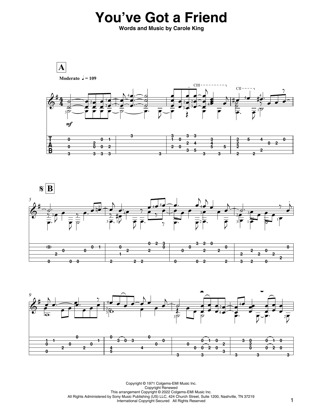 Carole King You've Got A Friend (arr. David Jaggs) Sheet Music
