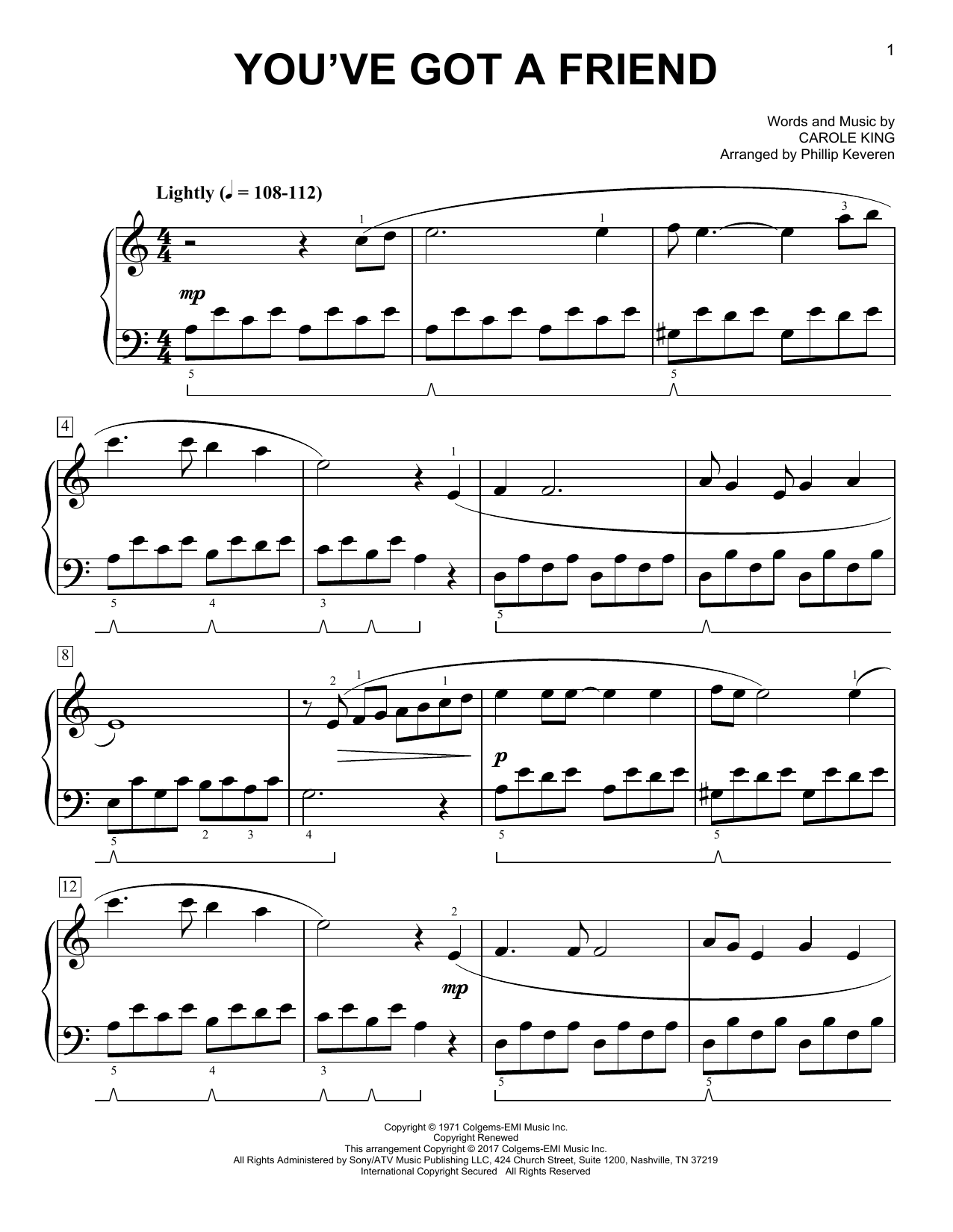 Carole King You've Got A Friend [Classical version] (arr. Phillip Keveren) Sheet Music