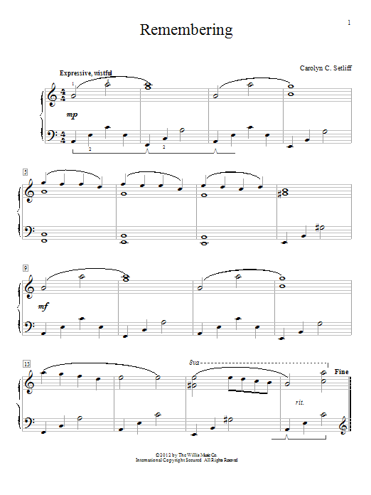 Carolyn C. Setliff Remembering Sheet Music
