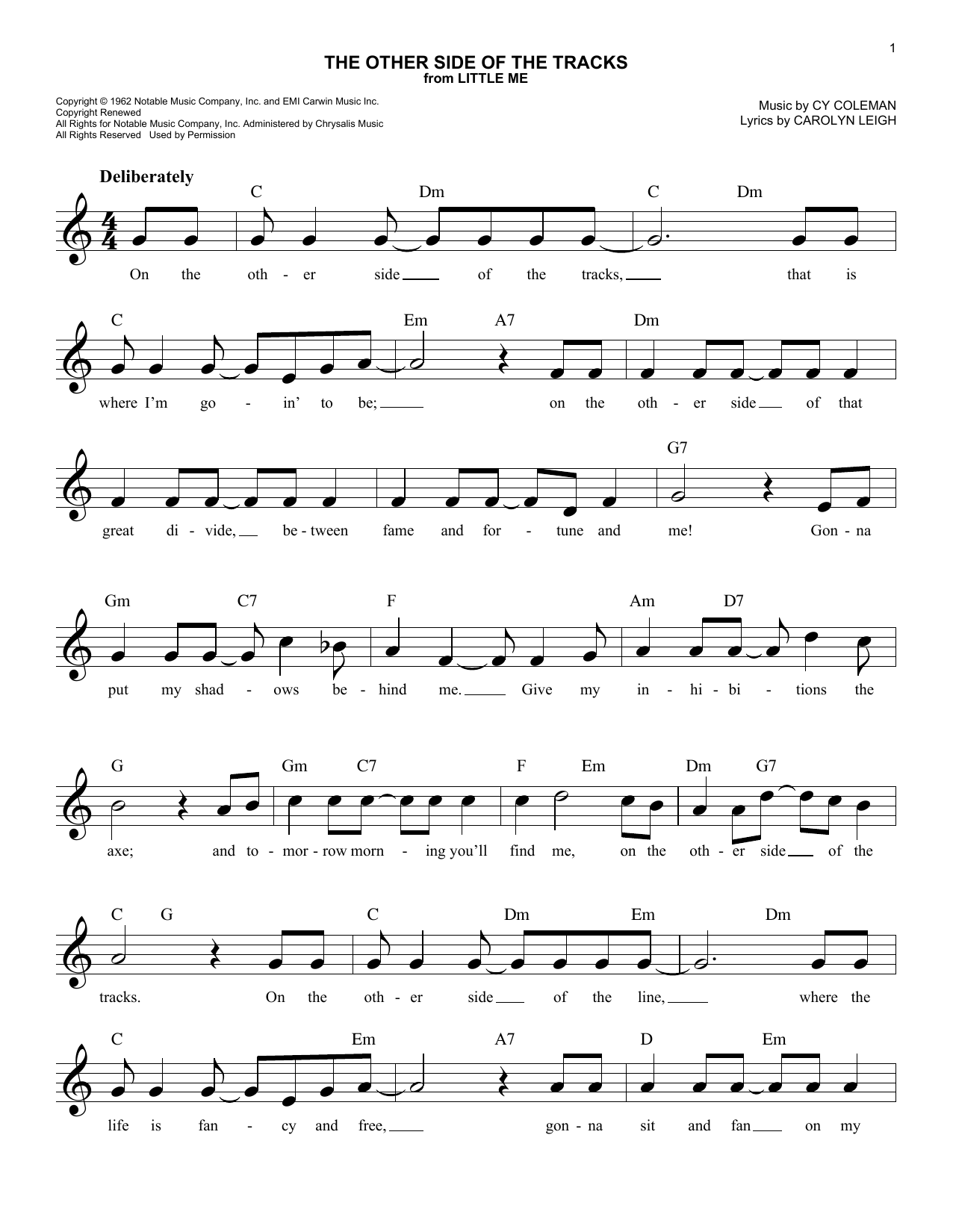 Carolyn Leigh On The Other Side Of The Tracks Sheet Music