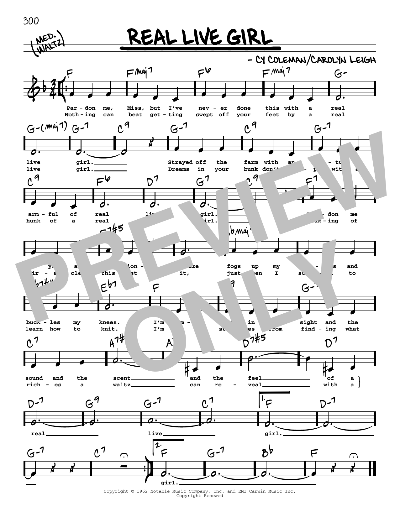 Carolyn Leigh Real Live Girl (Low Voice) Sheet Music