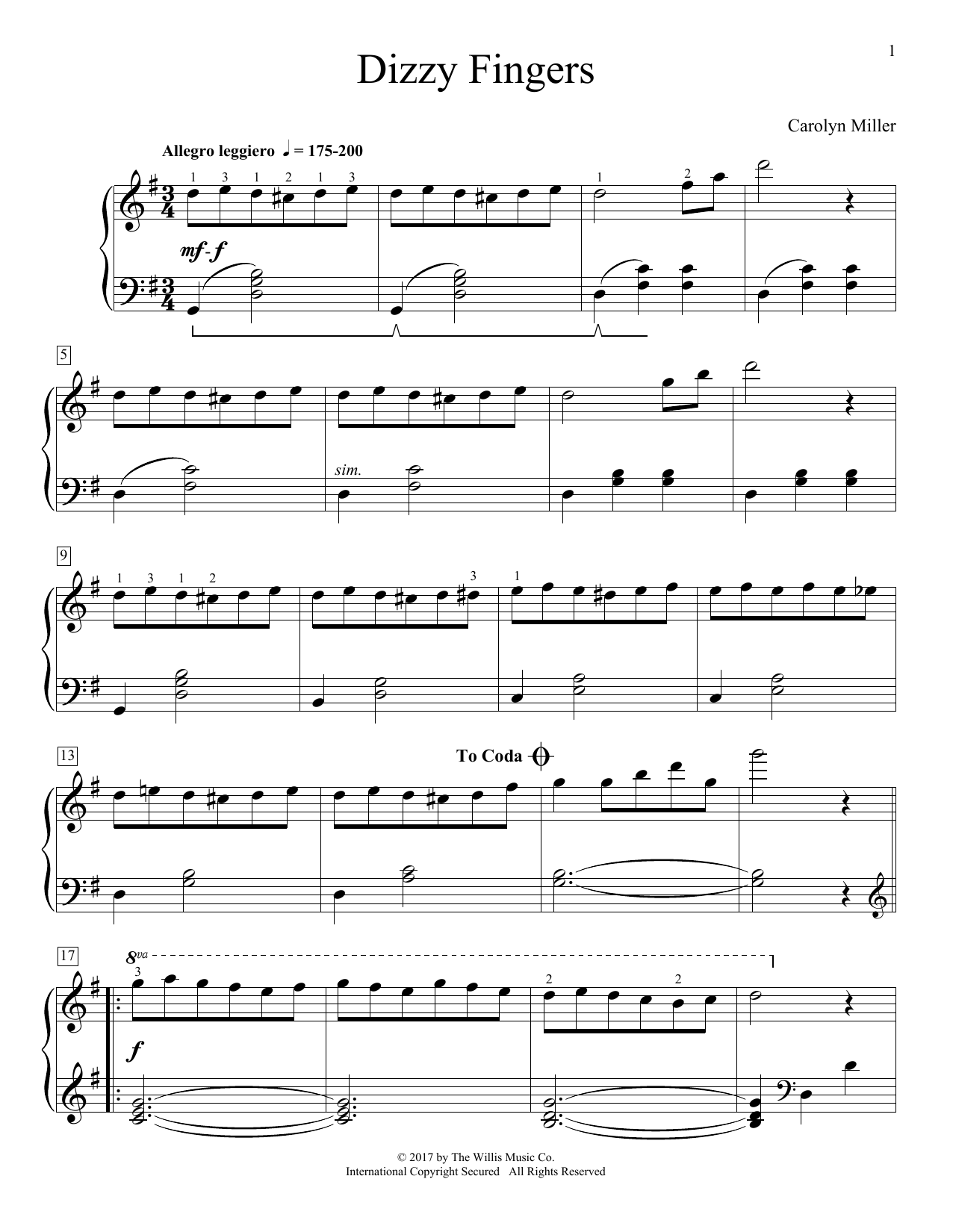 Carolyn Miller Dizzy Fingers Sheet Music