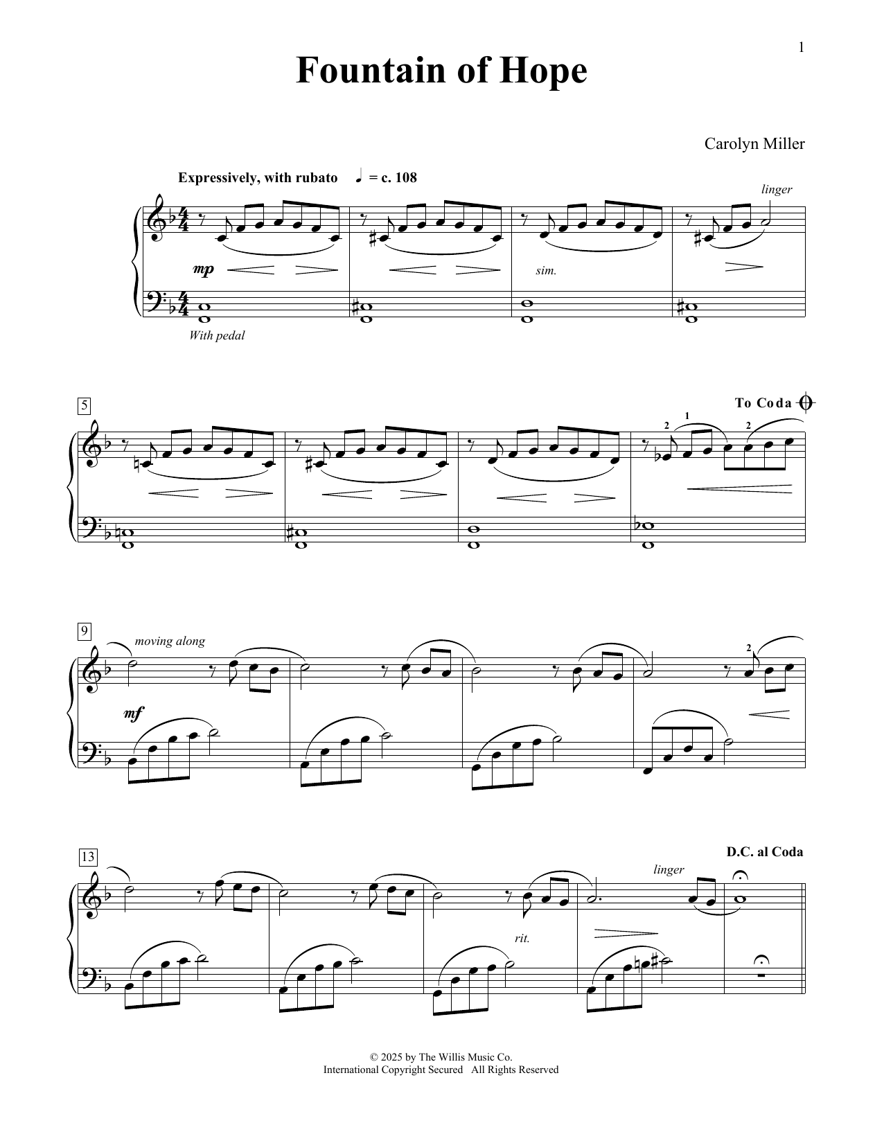 Carolyn Miller Fountain Of Hope Sheet Music