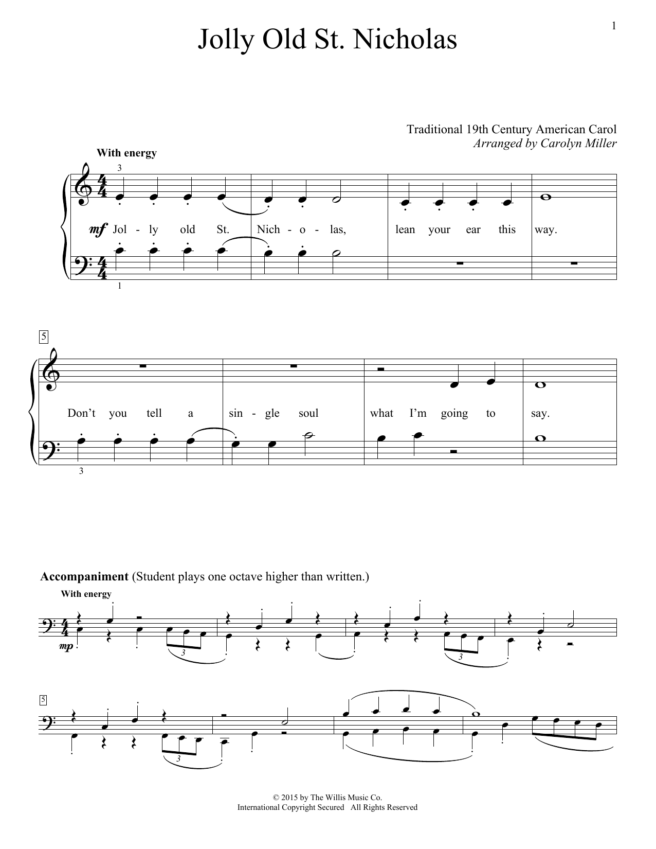 Carolyn Miller Jolly Old St. Nicholas Sheet Music