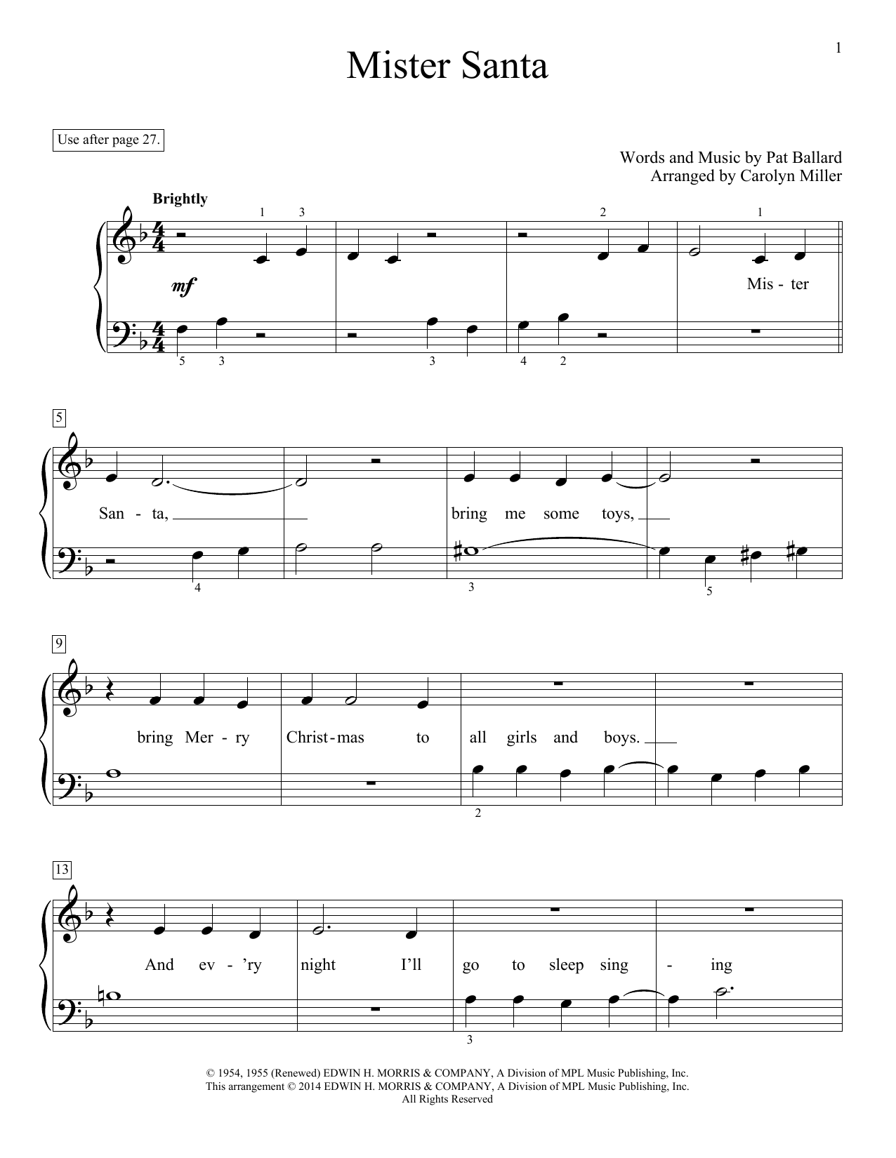 Carolyn Miller Mister Santa Sheet Music
