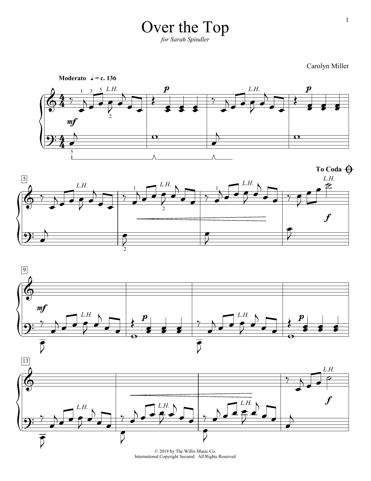 Carolyn Miller Over The Top Sheet Music