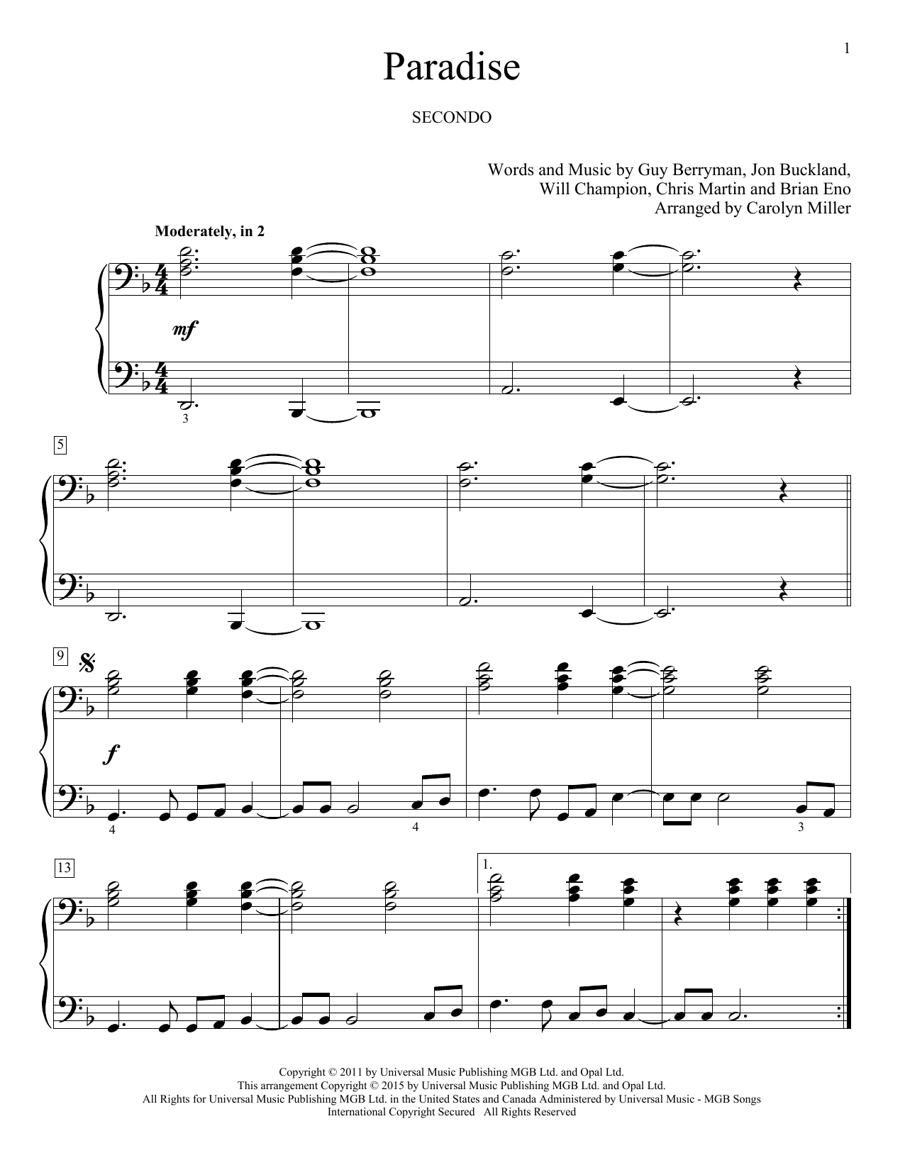 Carolyn Miller Paradise Sheet Music