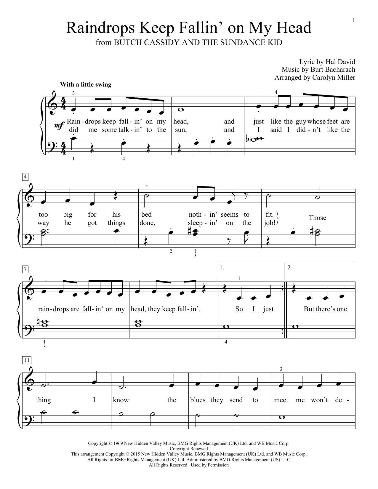 Carolyn Miller Raindrops Keep Fallin' On My Head Sheet Music