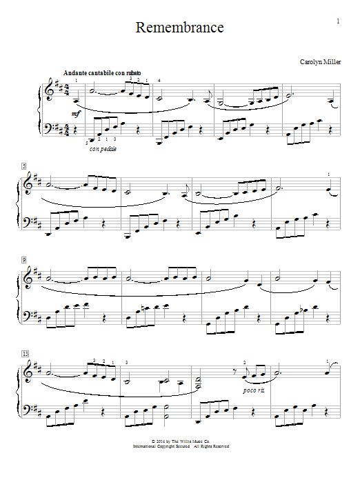 Carolyn Miller Remembrance Sheet Music