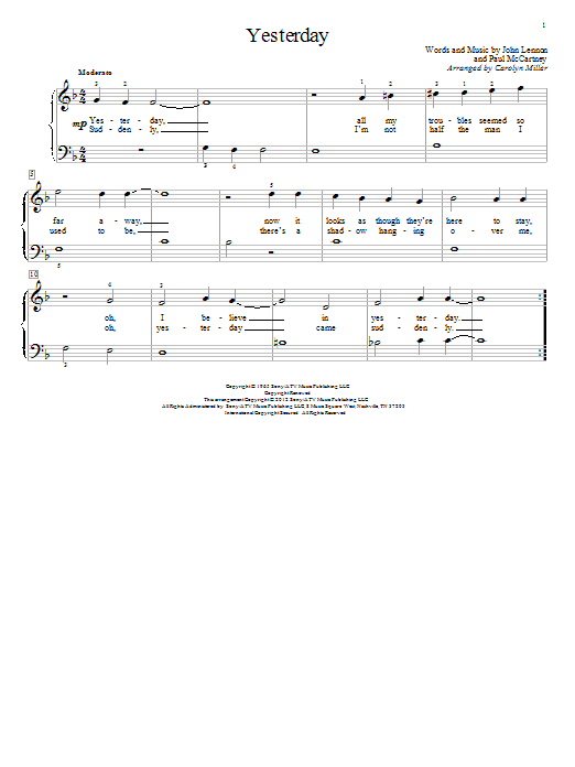 Carolyn Miller Yesterday Sheet Music