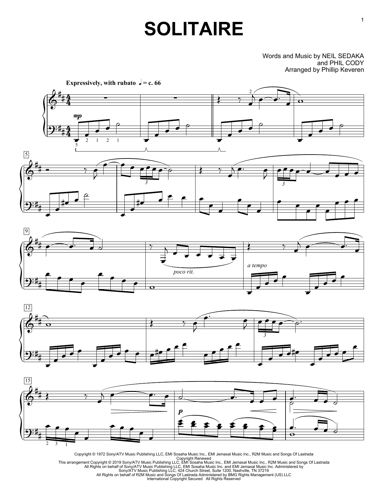 Carpenters Solitaire (arr. Phillip Keveren) Sheet Music