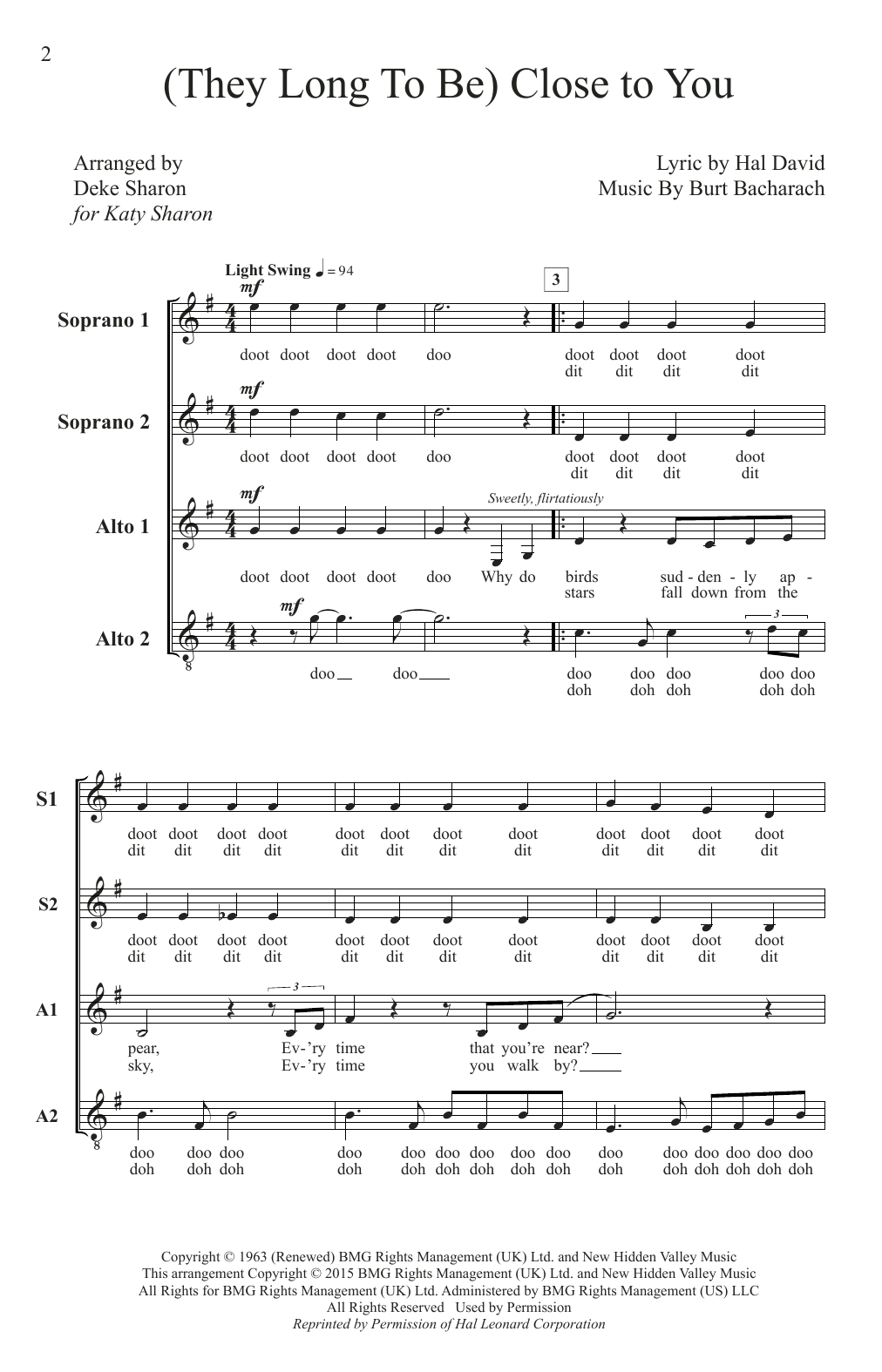 Carpenters (They Long To Be) Close To You (arr. Deke Sharon) Sheet Music