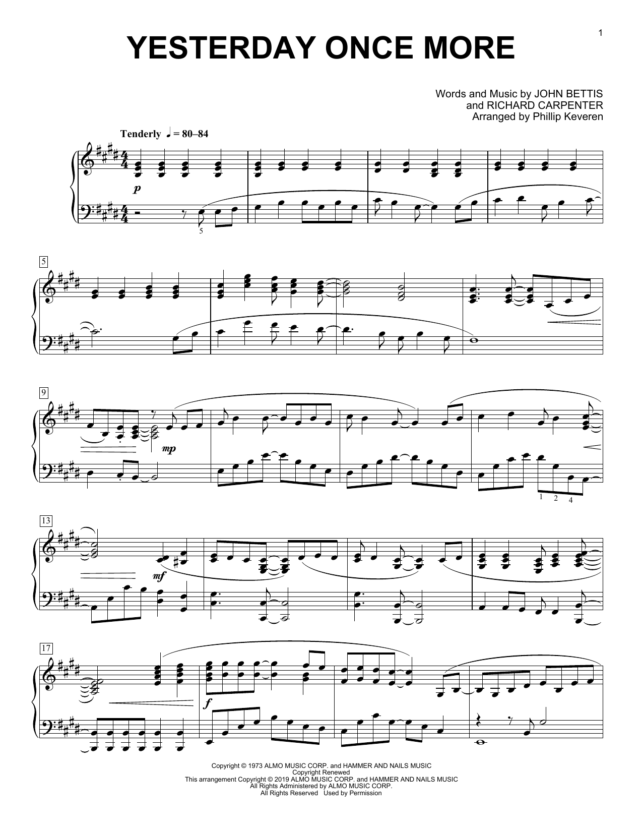 Carpenters Yesterday Once More (arr. Phillip Keveren) Sheet Music