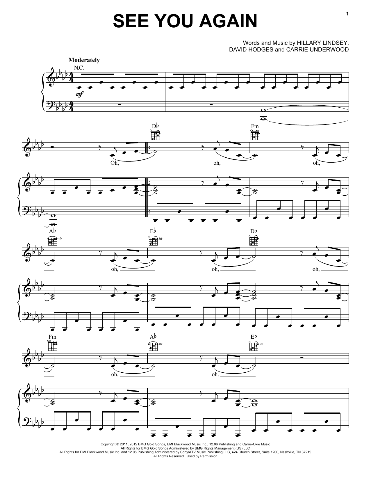 Carrie Underwood See You Again Sheet Music