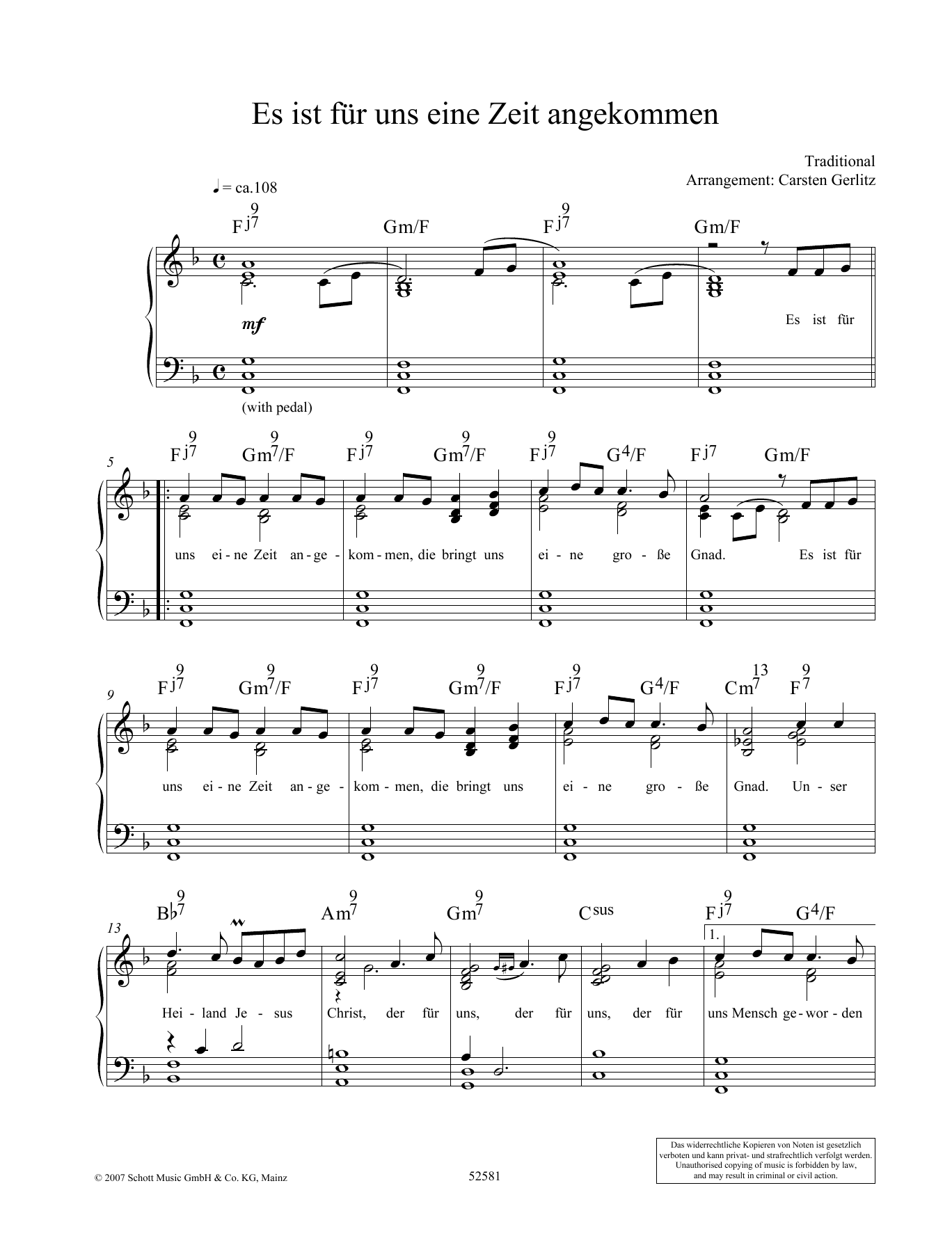 Carsten Gerlitz Es ist fur uns eine Zeit angekommen Sheet Music