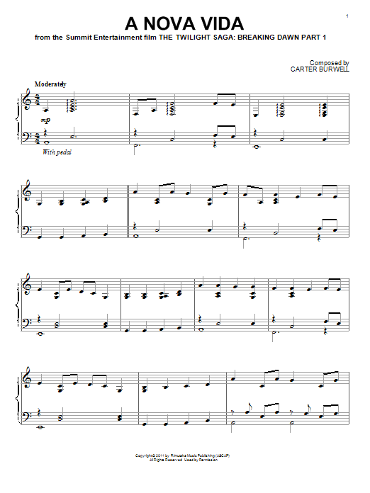 Carter Burwell A Nova Vida Sheet Music
