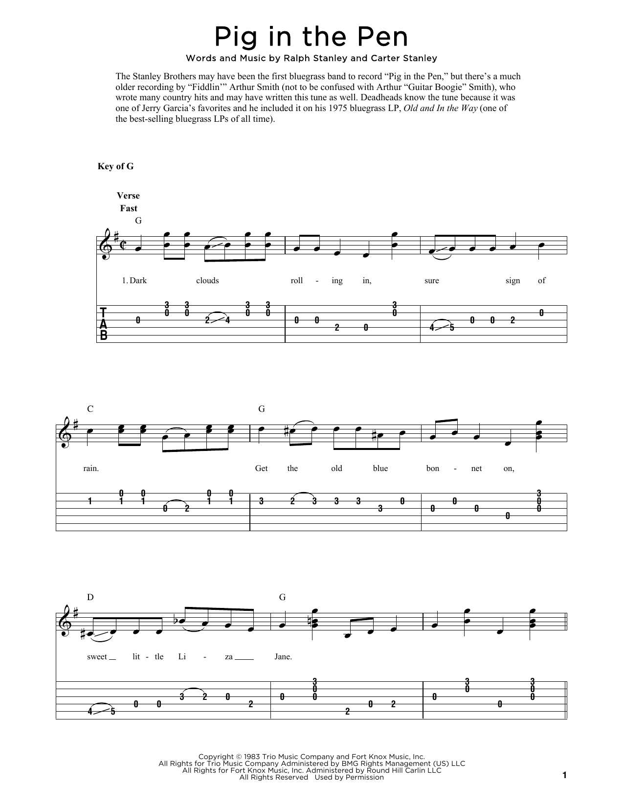 Carter Stanley Pig In The Pen (arr. Fred Sokolow) Sheet Music