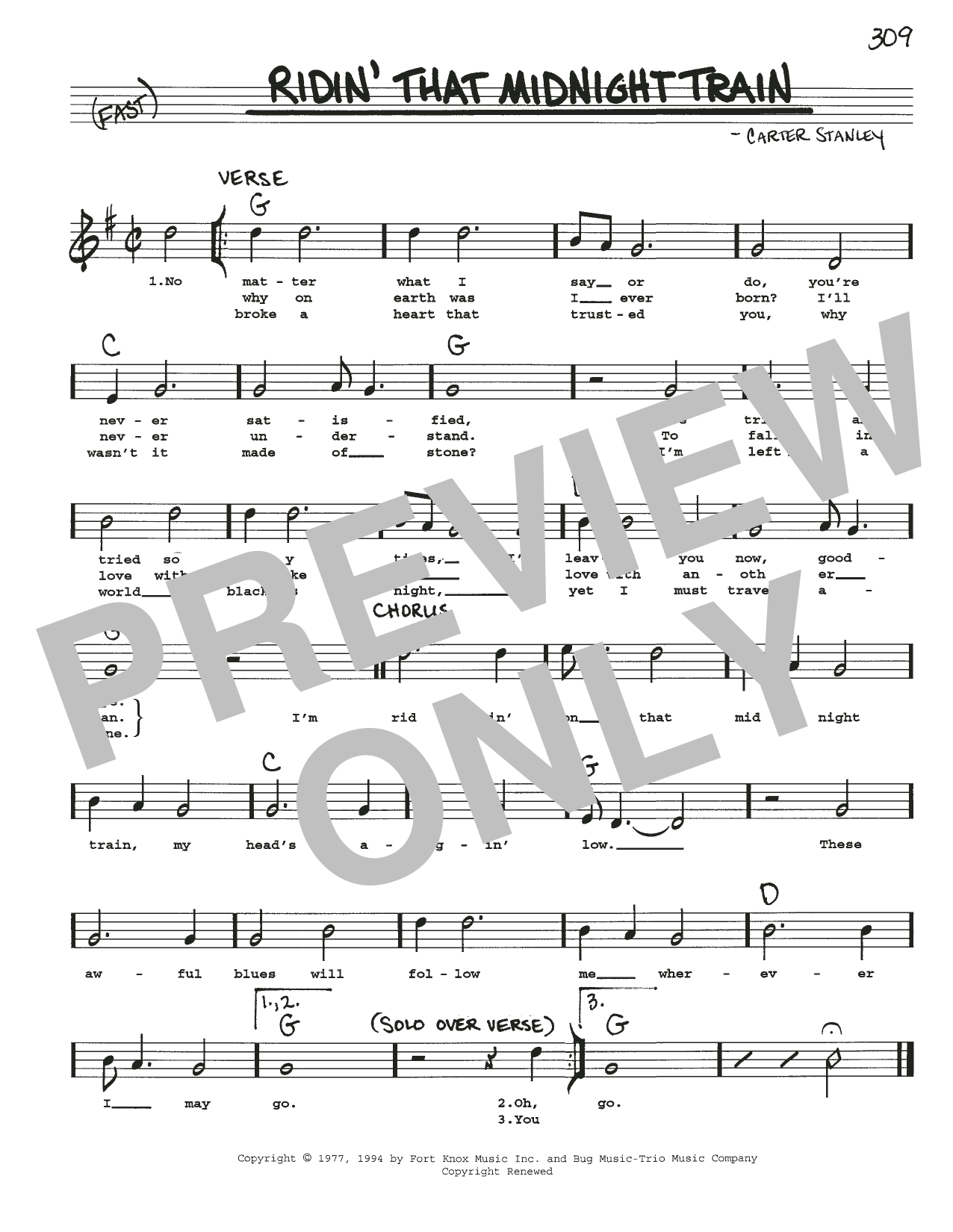 Carter Stanley Ridin' That Midnight Train Sheet Music