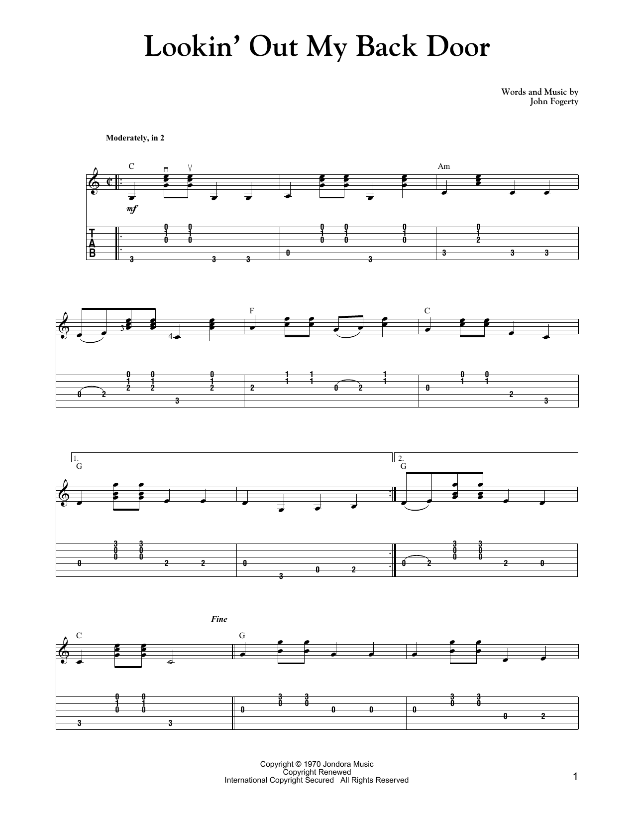 Carter Style Guitar Lookin' Out My Back Door Sheet Music