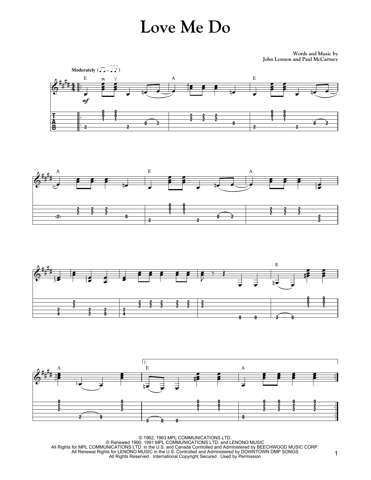 Carter Style Guitar Love Me Do Sheet Music