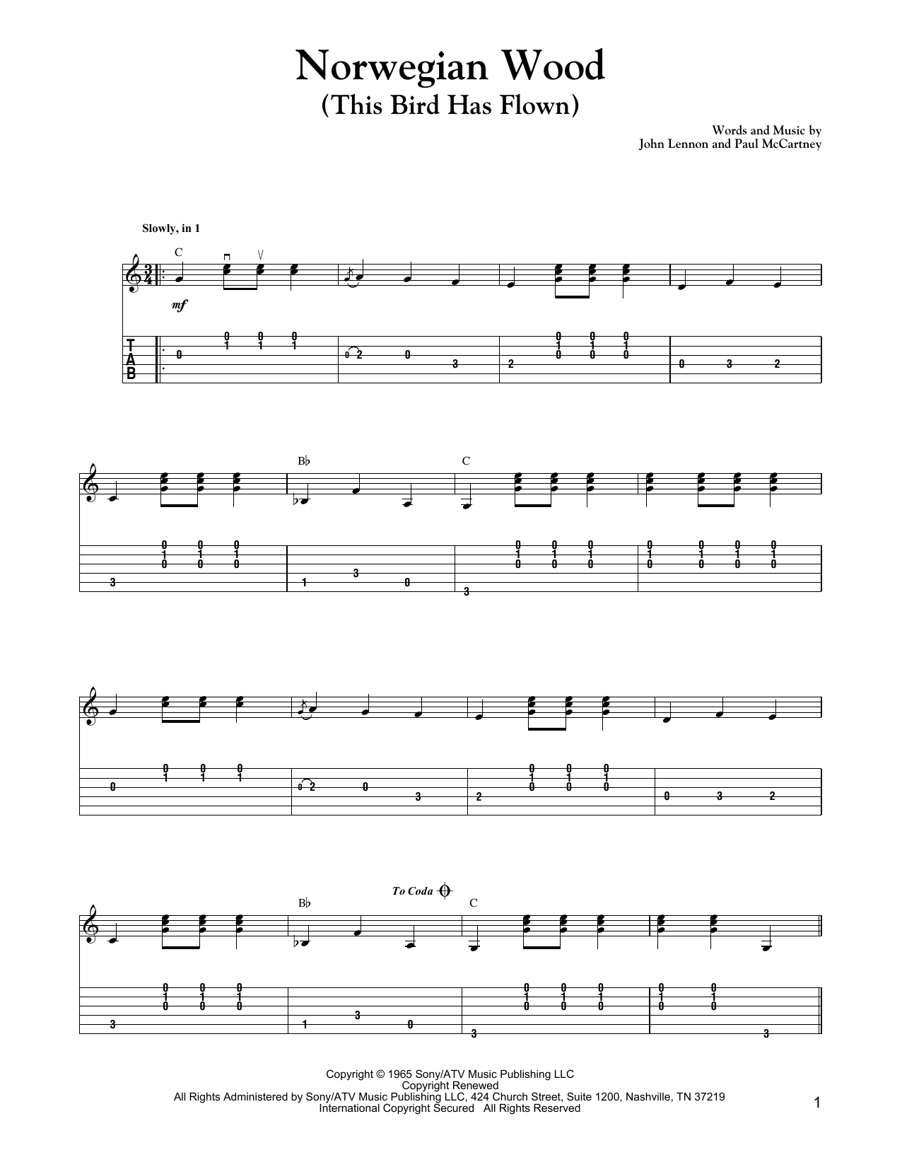 Carter Style Guitar Norwegian Wood (This Bird Has Flown) Sheet Music