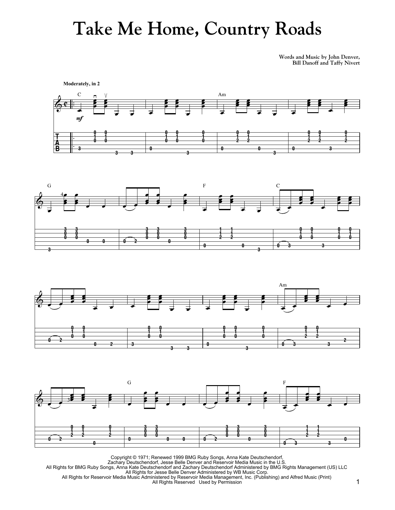 Carter Style Guitar Take Me Home, Country Roads Sheet Music