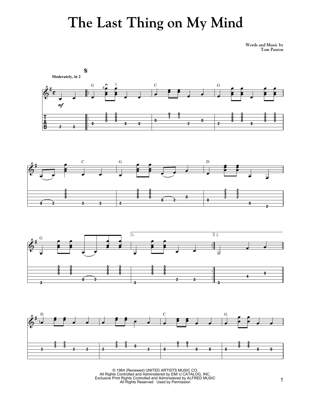 Carter Style Guitar The Last Thing On My Mind Sheet Music