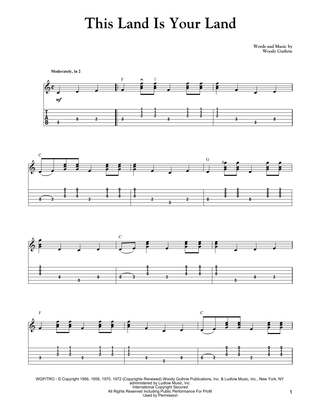 Carter Style Guitar This Land Is Your Land Sheet Music