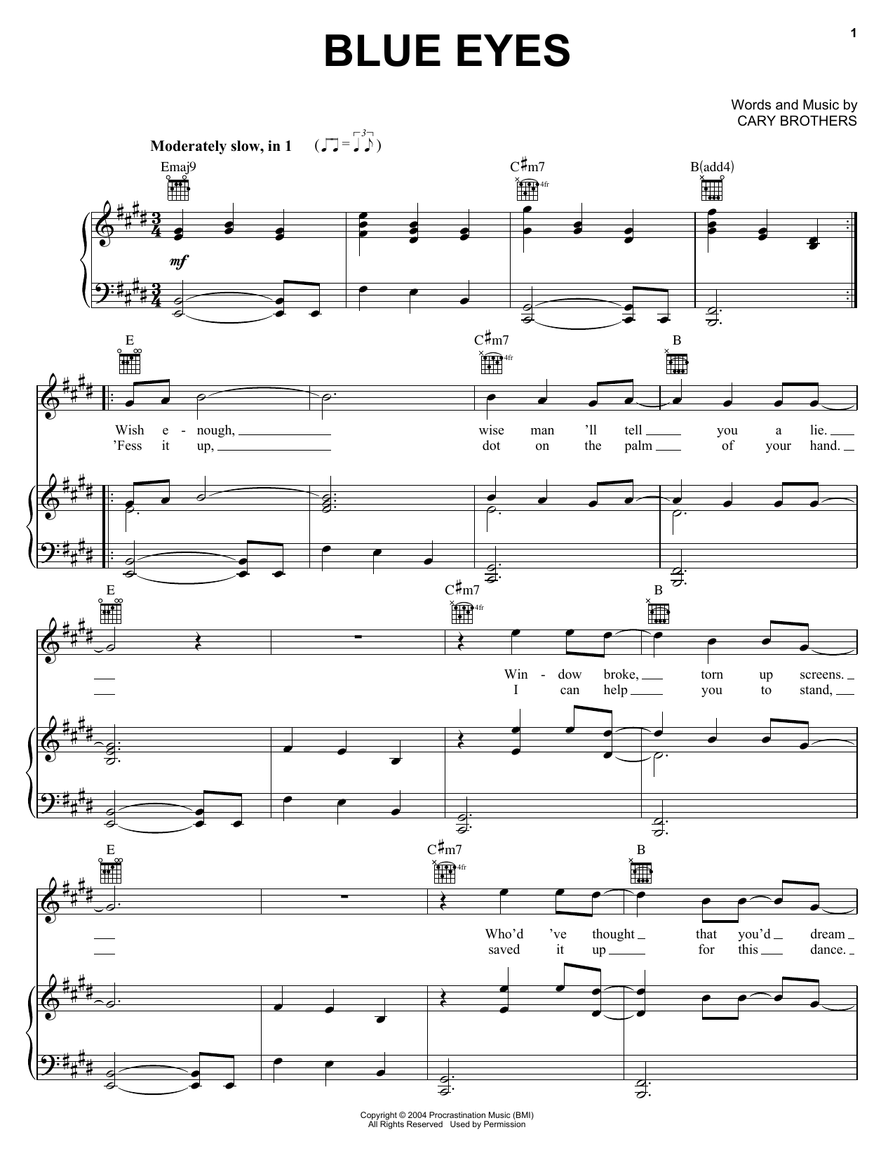 Cary Brothers Blue Eyes Sheet Music