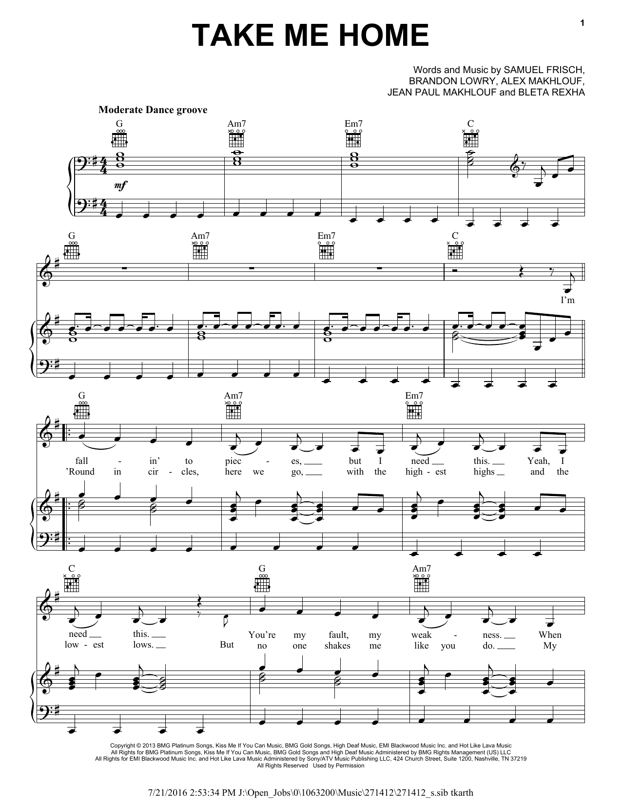 Cash Cash feat. Bebe Rexha Take Me Home Sheet Music