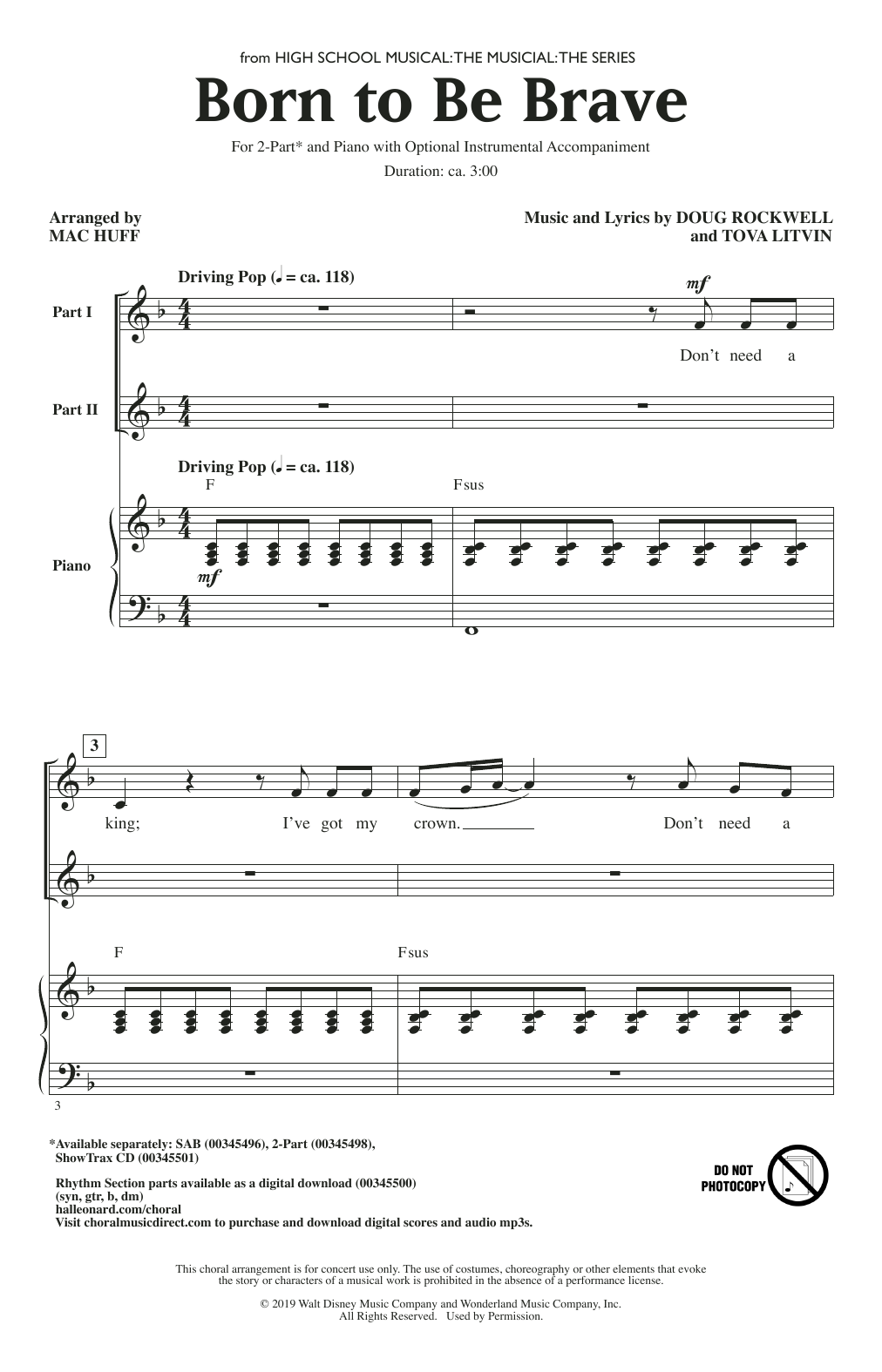Cast of High School Musical: The Musical: The Series Born To Be Brave (from High School Musical: The Musical: The Series) (arr. Mac H Sheet Music